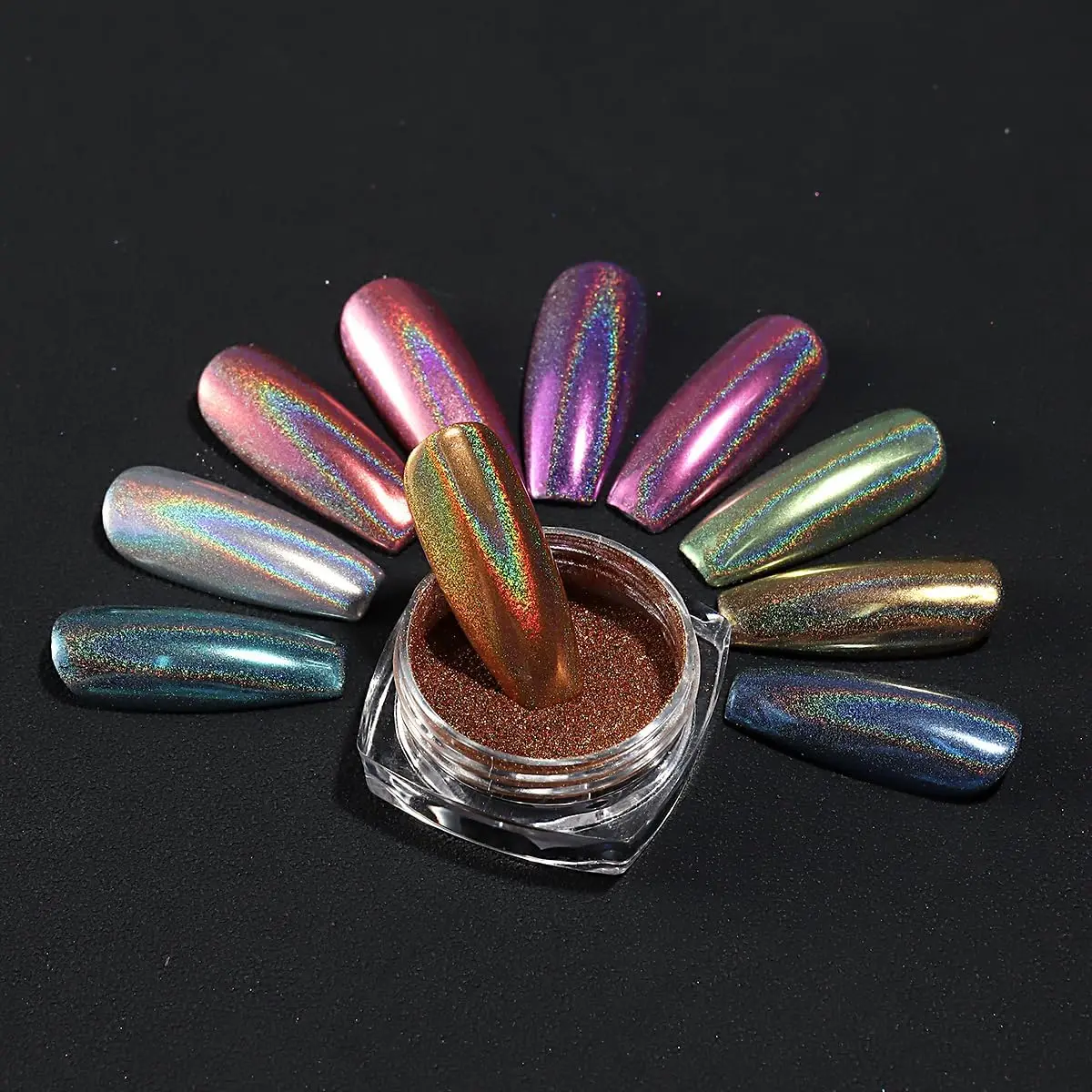 10 Colors Holographic Nail Powder Iridescent Metallic Mirror Laser Effect Magnetic Chrome Powder Wholesale For Nail Art