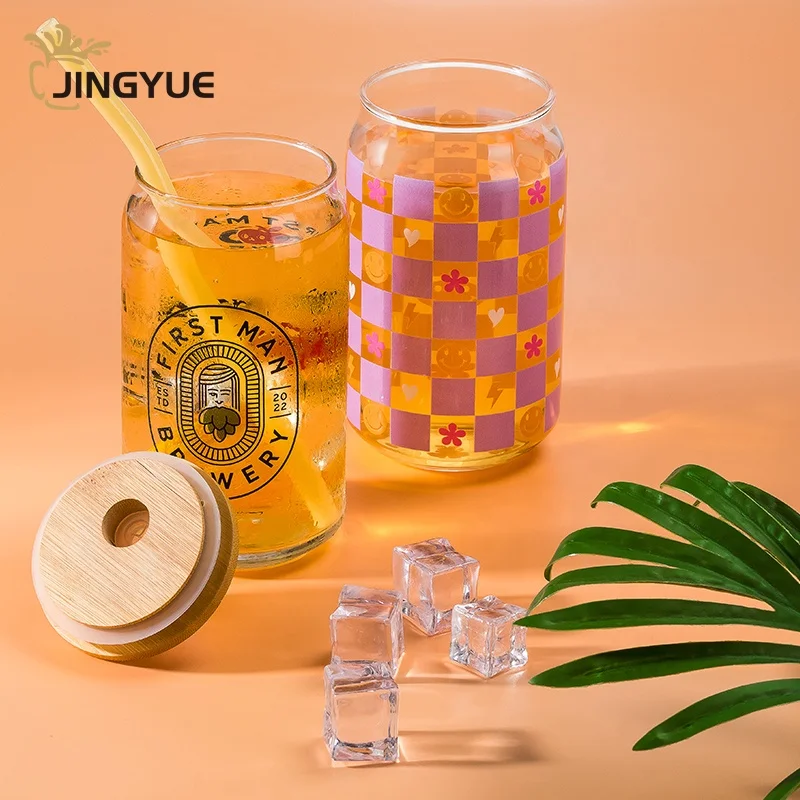 Custom Logo 13oz 16oz 25oz Sublimation Blank Soda Can Shaped Beer Glass Cola Drinking Glass with Lid and Straw for for Kitchen