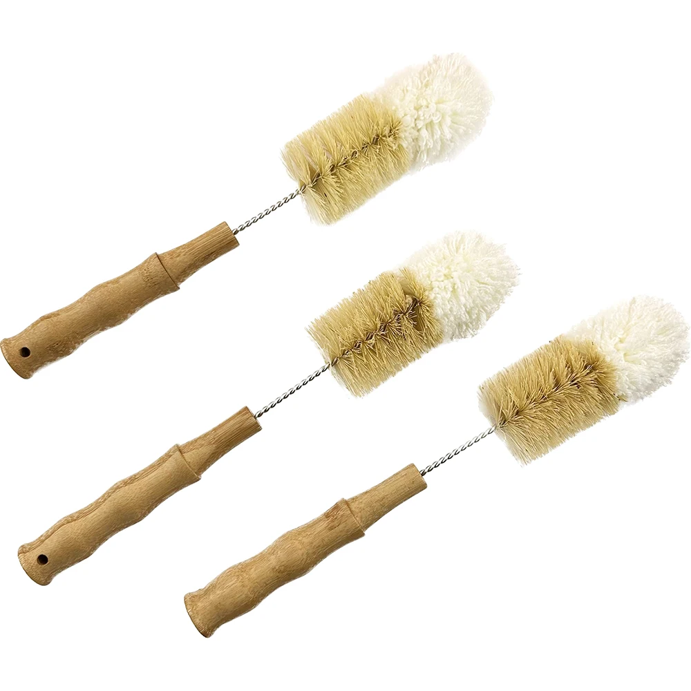 Reusable Kitchen Brush Long Handle Sisal Wooden Bottle Brush Bamboo Wooden Bottle Sisal Brush