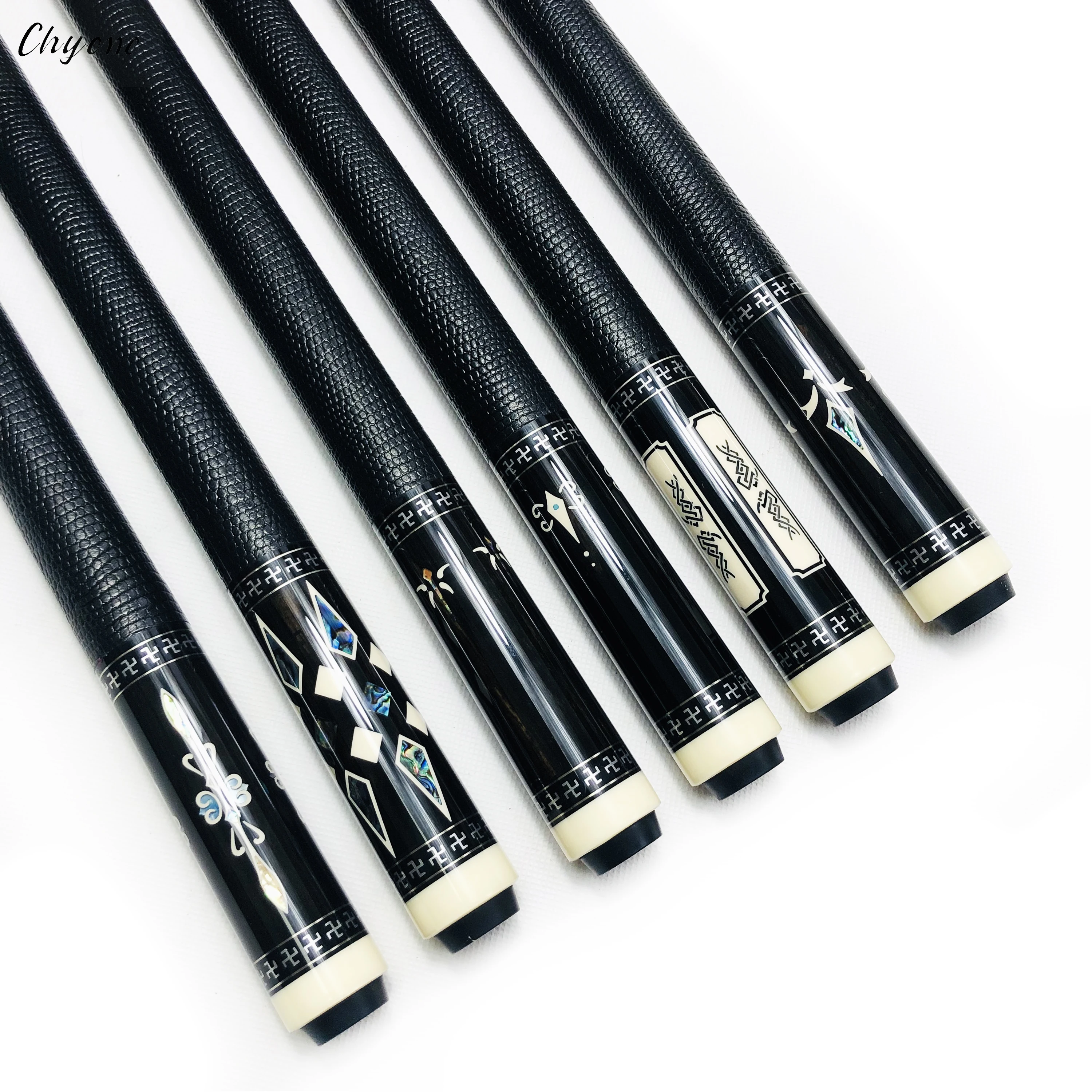 Custom pool cue Chyone abalone shell inlay gabon ebony low deflection billiard cue inlay carom cues