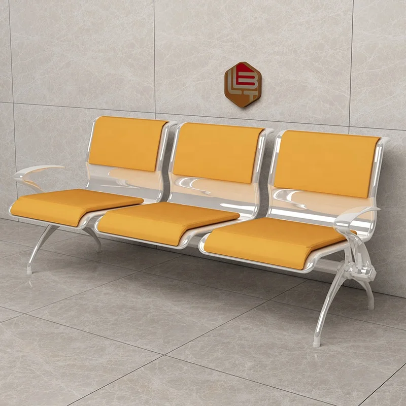 self-skinning PU foam Metal Frame 3-seater Waiting Chair Waiting Benches with Comfortable Backrest
