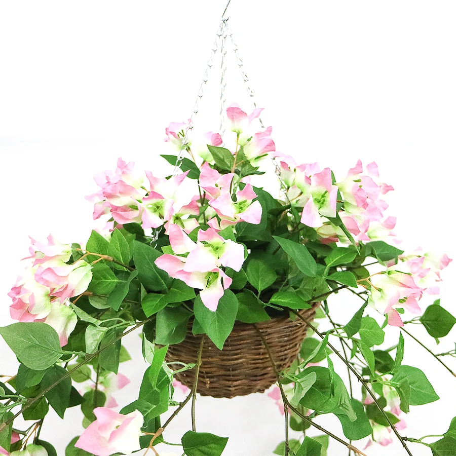 Artificial bougainvillea flowers hanging with basket arrangement