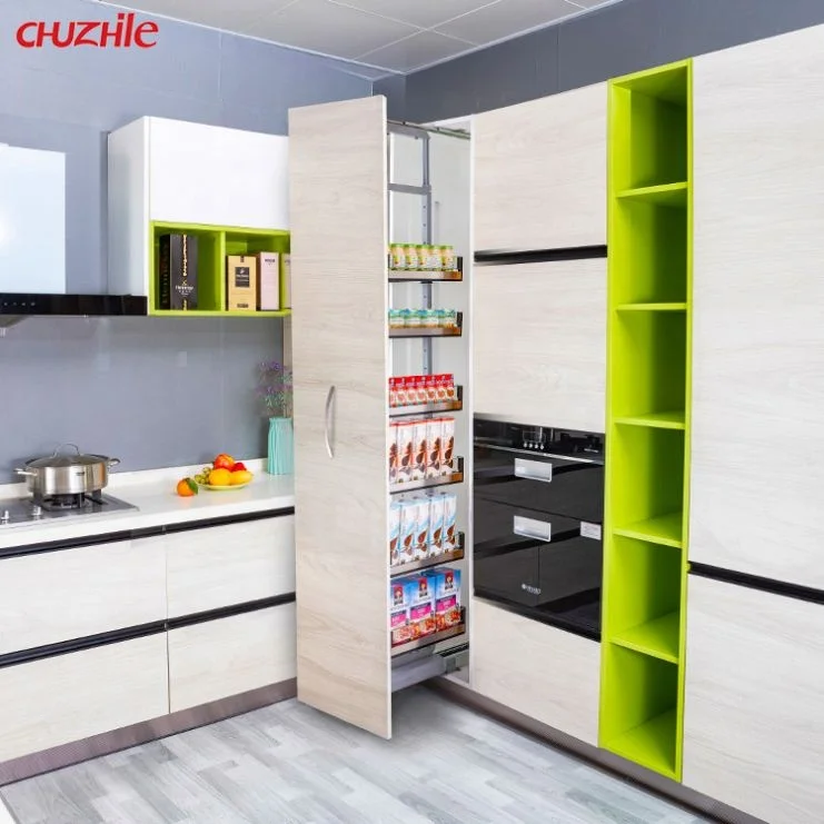 Высокое качество кухонные хранения 6 слой высокая единица корзина из нержавеющей стали панельные двери со стеклом дизайн вытащить корзины кладовая Организатор