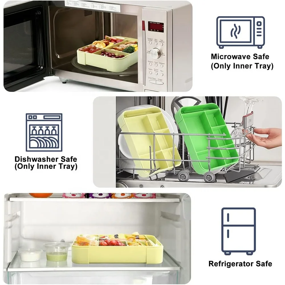 BPA Free Leak-Proof Bento Box for Adult Kids Durable Microwave Safe On-the-go Plastic Lunch Box