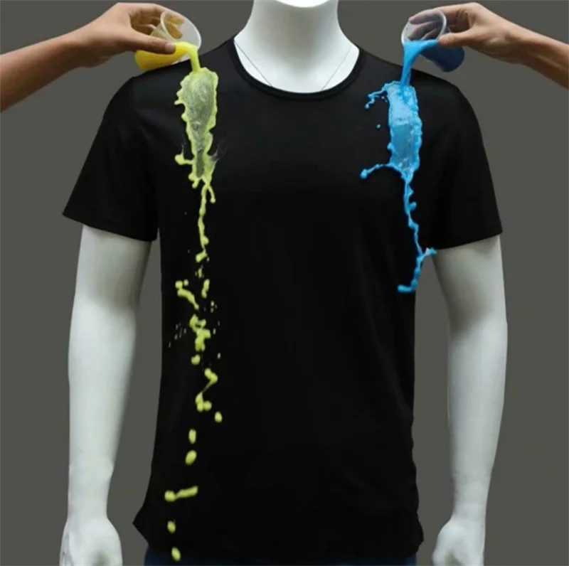 Summer Breathable Comfort Waterproof Stain Resistant White Distress T-shirt Tech Nano Hydrophobic Fitness Plain T Shirt For Men
