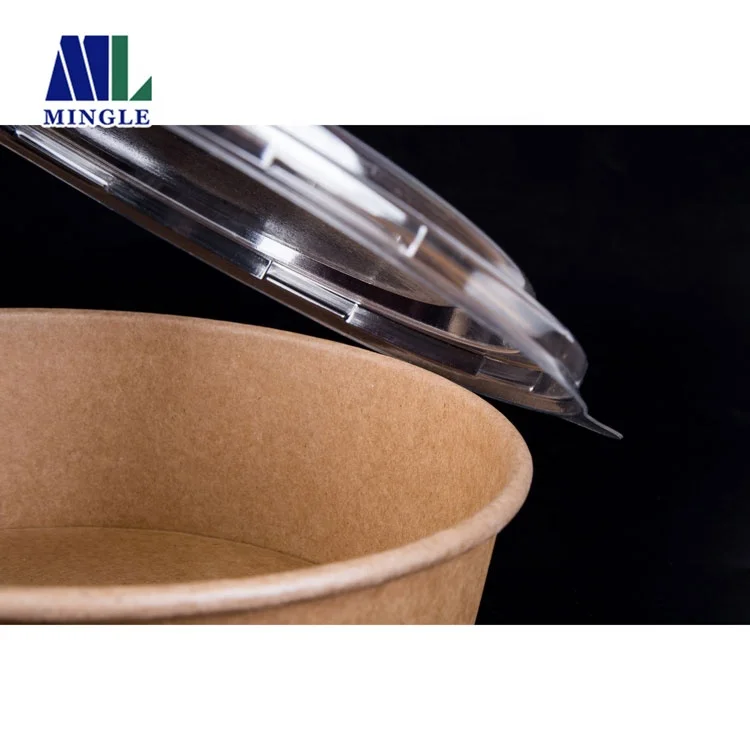 
500ml 750ml 1000ml 1300ml Kraft Compostable Salad Bowls with PET Lid,Take Away Salad Bowl 