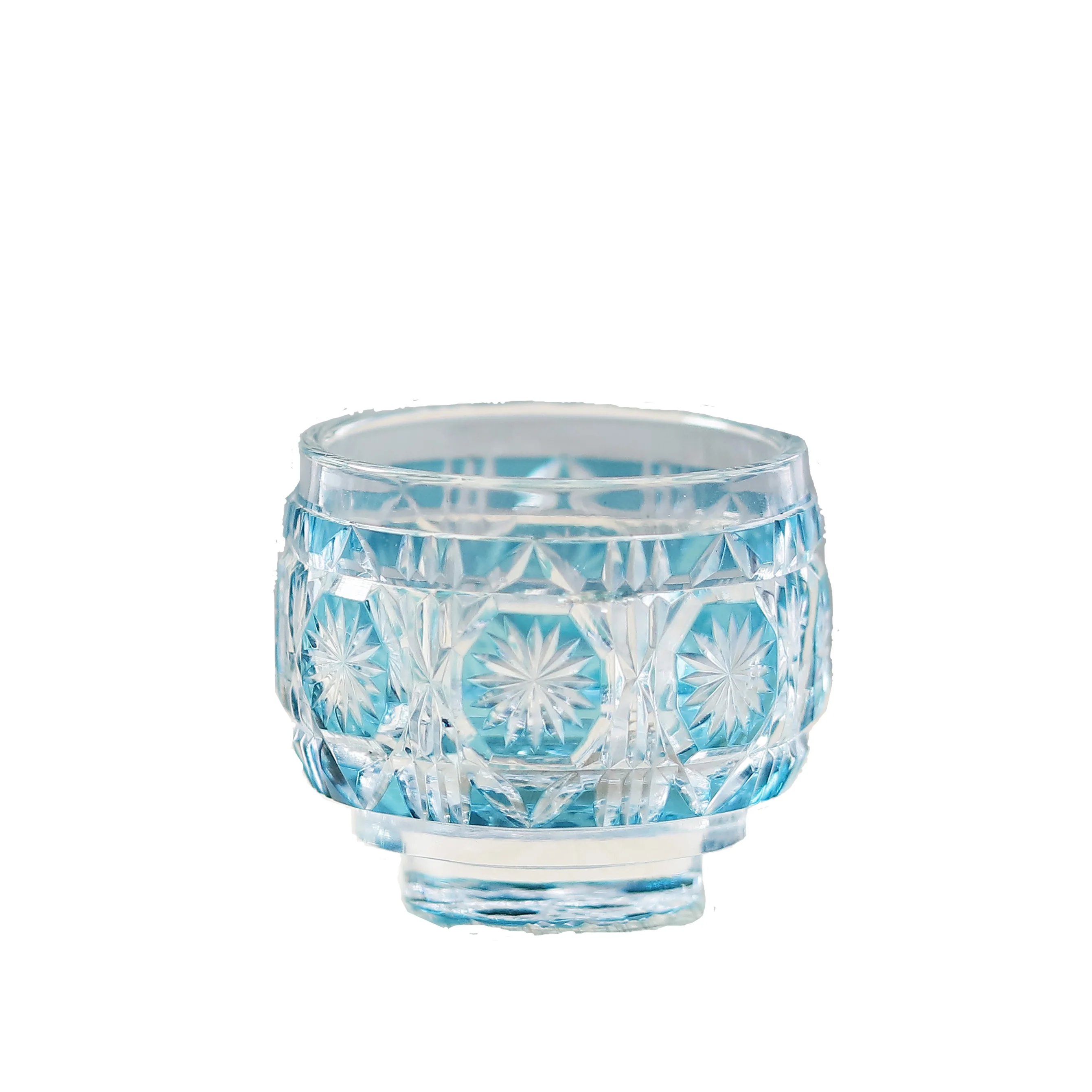 Beautiful Delicate Hand-Cut 65ml Shot Glass in Sky Blue Color Overlay Classic Design Sake Glass