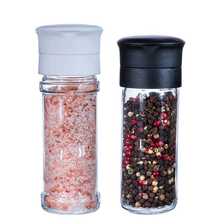 80ml100ml glass spice shaker bottle sea salt and pepper grinder with ceramic grinding core and frosted plastic grinding lid