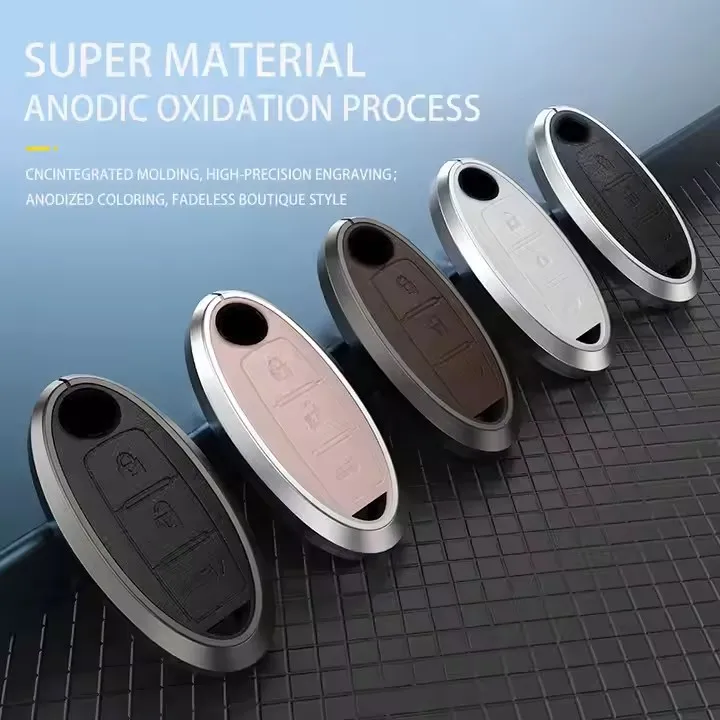 Hot selling High-grade Quality Aluminum alloy Key Holder Leather Car Key Case Chain Covers for nissan  TEANA X-Trail Infiniti