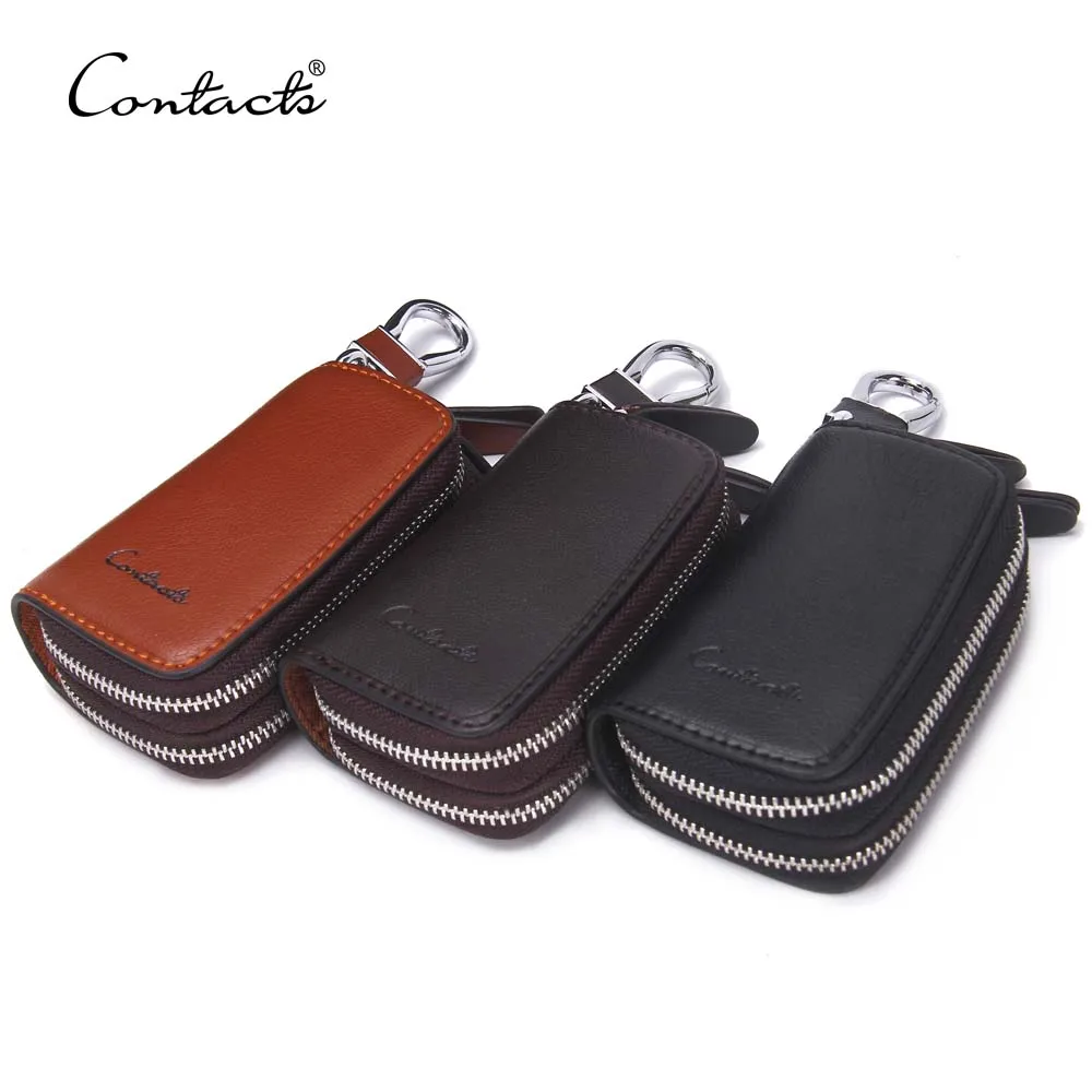 design your own logo wholesale New Double Zip Men Genuine Cow Leather car key case holder key chain wallet Car Key Wallets
