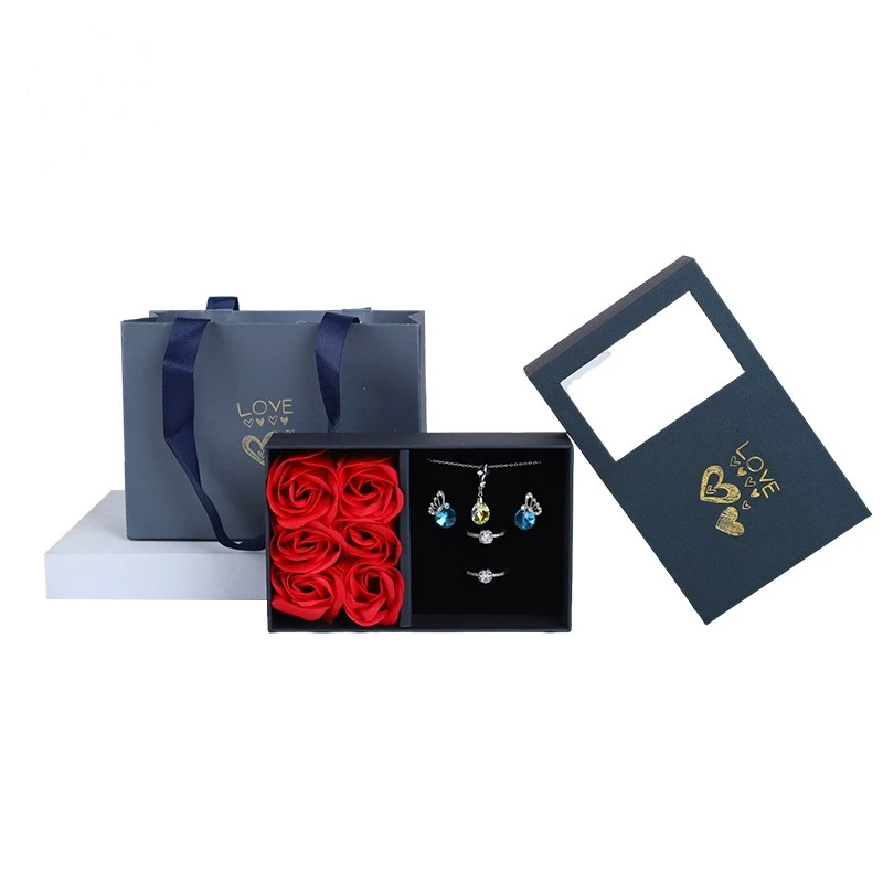 2023 new design preserved rose flower in gift boxes eternal heart packaging box with logopaper  jewellery