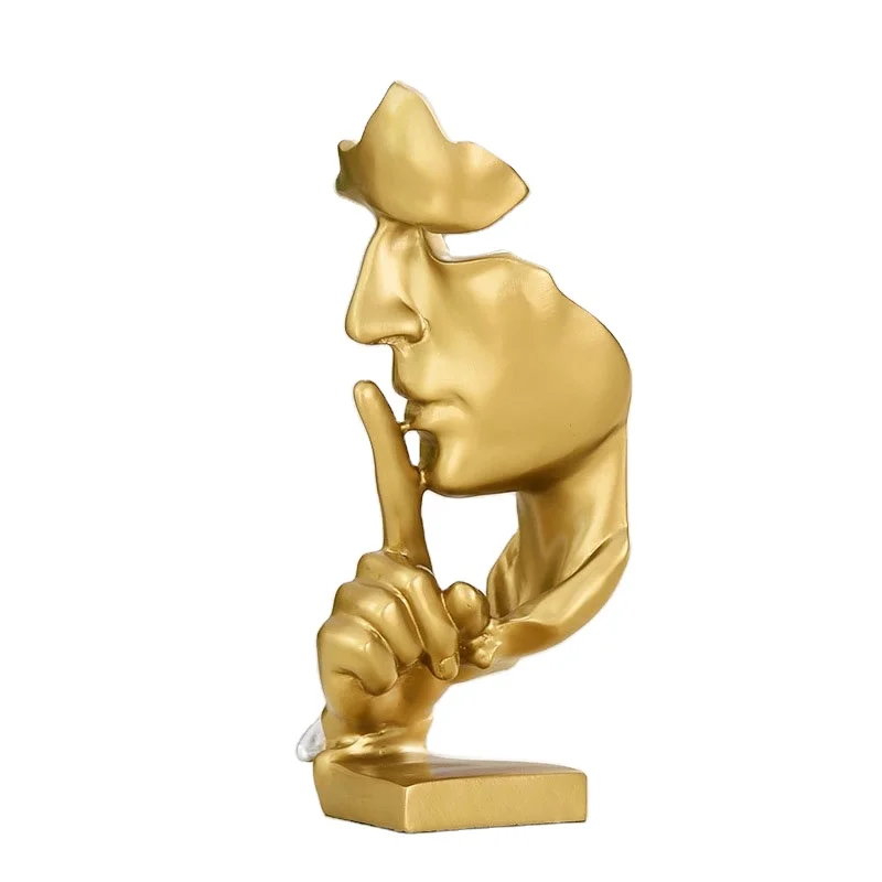 Decor Figurines Abstract Handcraft Keep Silent Thinker Statue Model Golden Europe Folk Art Business Gift Animal Handmade Craft
