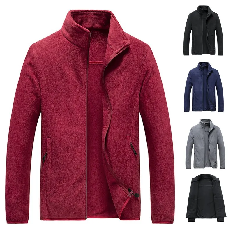 Mens Fall Jacket Custom Solid Color Stand Collar Man Jacket Plus Size Polar Fleece Jackets Coat for Men
