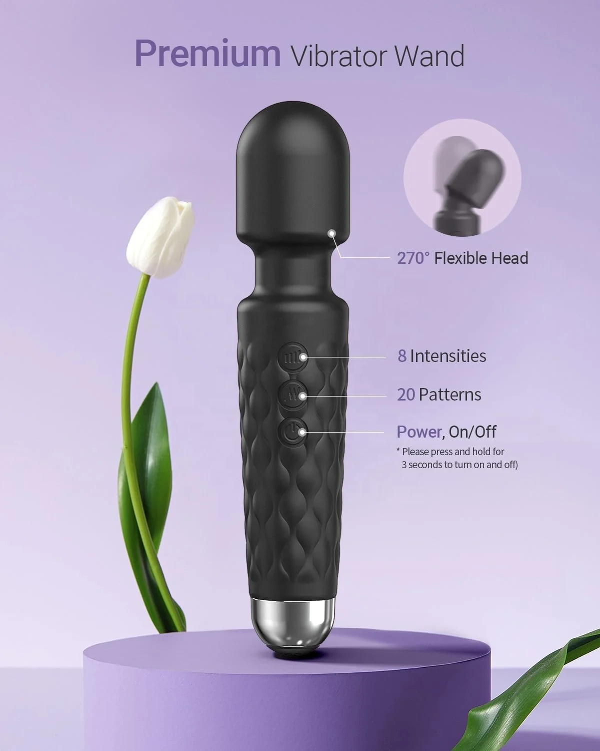 Hot Selling Powerful Female Vibrator Wand Massager 20 Modes & 8 Speeds Wand Massager Clitoris Stimulator Sex Toys for Woman