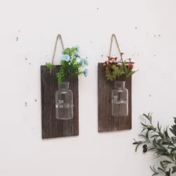 Eco-Friendly Oem Home Decor Retro Style Wall Hanging Hydroponic Air Green Plant Wood Wall Vase Wall Vase Hanging