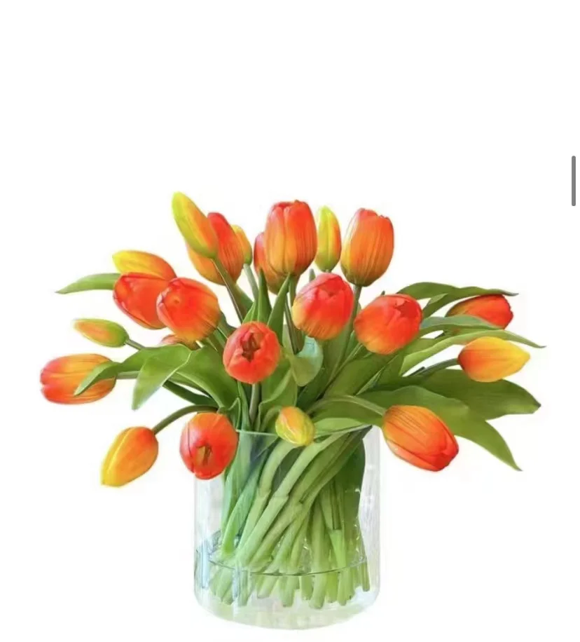 Artificial soft rubber tulip PE latex silicone tulip flower artificial flower moisturizing hand feeling 5 tulips bouquet