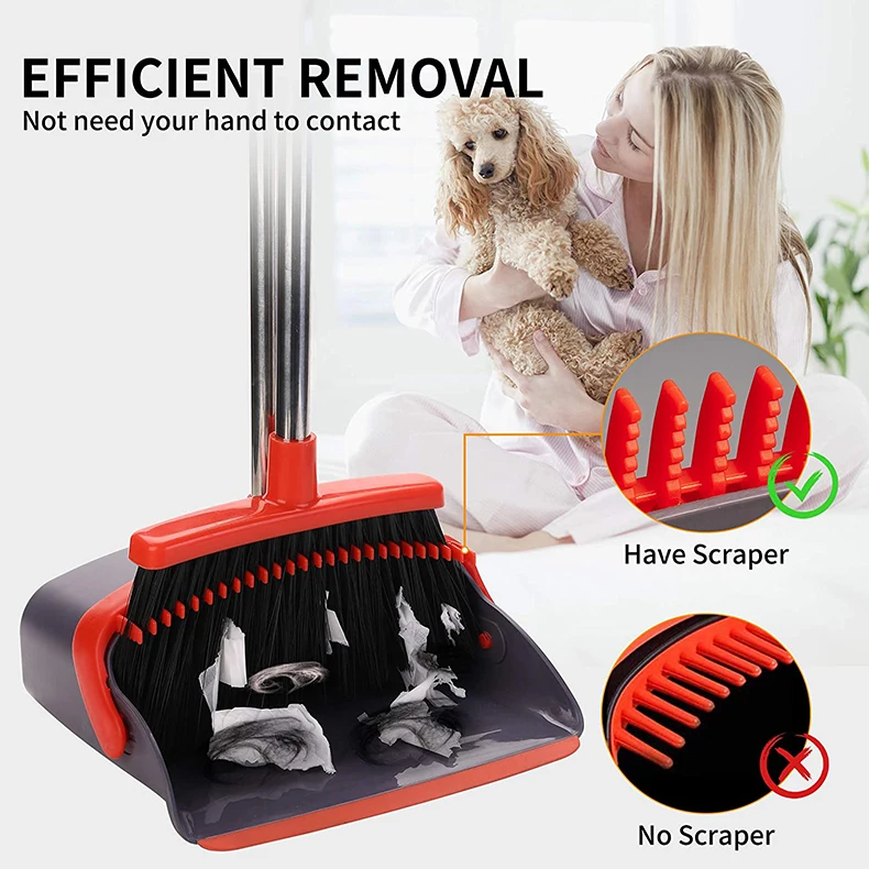 Broom and Dustpan Set for Home Broom and Dustpan Combo for Office Stand Up Broom and Dustpan