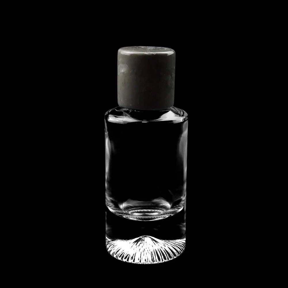 50ml special decorative cylinder shaped thick bottom empty spray cologne bottle with multi optional lids