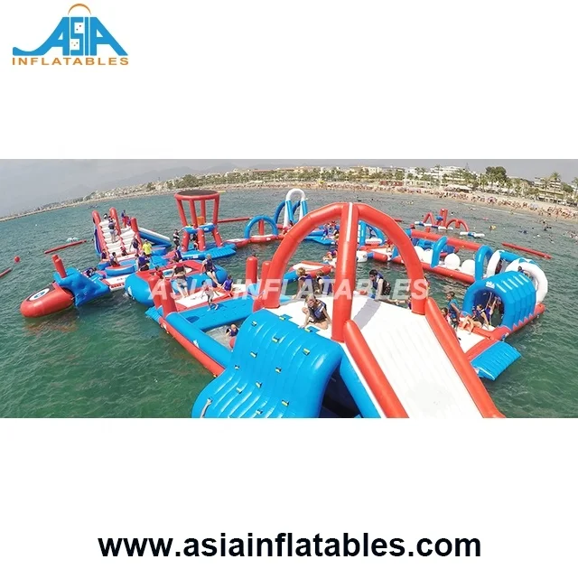 Biggest Floating Aqua Park Playground / Inflatable Water Air Obstacle Course For Business Rental