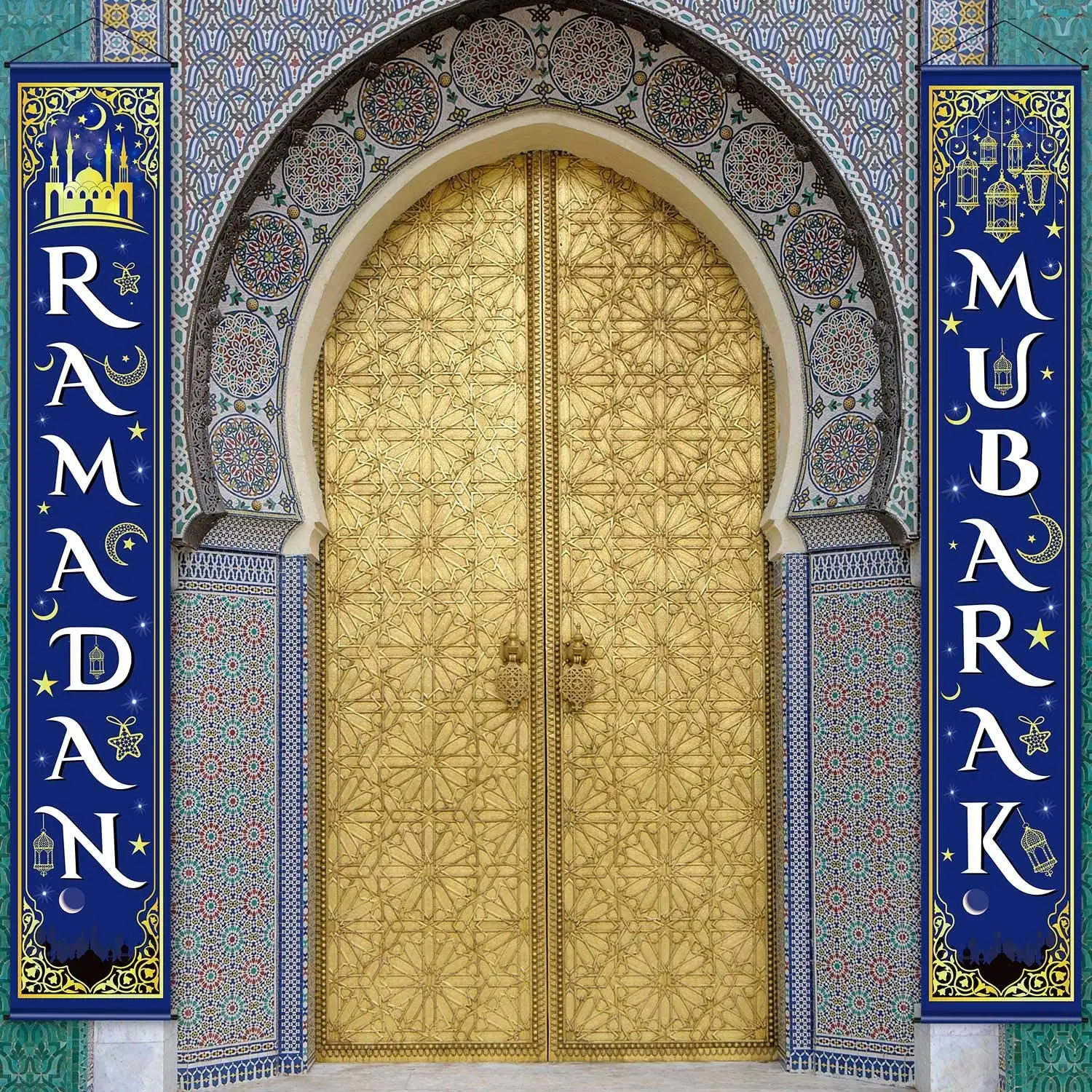 2024 Hotsale Eid Ramadan Mubarak Door Banner Porch Sign DIY Ramadan Decorations For Party Ramadan Kareem Party Supplies