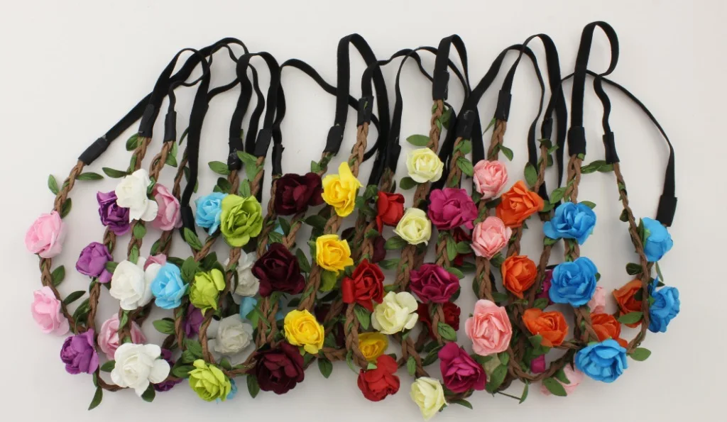 
Bohemian Flower Wreath Hair Band Floral Garland Headdress Wholesale Festival Dance Beach Photography Santa Flowers Garlands 