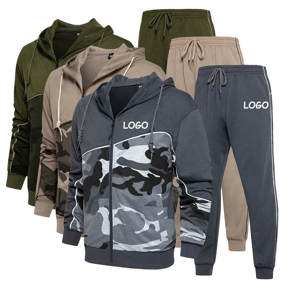 High Quality Outdoor Sport Men Sportswear Men 2 Piece Set Camouflage Hoodie Sets Track Suits Men Sport Tracksuit