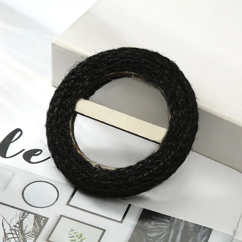 Creative dyeing colors rattan straw round buckle handmade wooden rattan woven square belt buckle