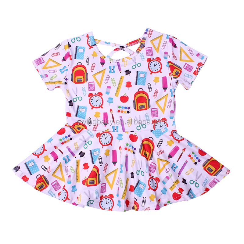 Fast shipping girl t-shirt short sleeve ruffled hem schoolbag alarm clock printing summer t-shirt