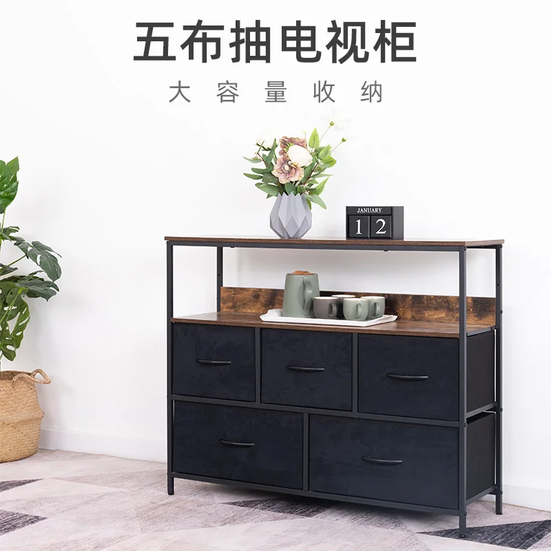 Modern TV Stand Living Room Dresser TV Stand Entertainment Center with Fabric Drawers Media Console Table with Open Shelves