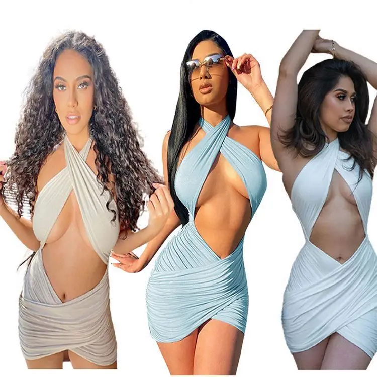 
Habits femme Halter Sexy Solid Color Women Fashion Dresses 2021 Summer Women Bodycon Dress 