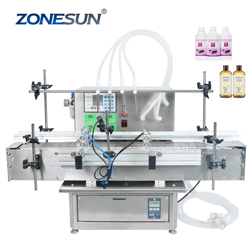 ZOESUN ZS-DTDP-4P Chemical Small Scale Glass Bottle Diaphragm Pump Liquid Automatic Milk Vial Filling Machine 4 Nozzles