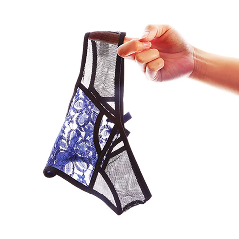 Sexy lace open hollow briefs seductive low waist open crotch thong transparent color matching mesh T pants