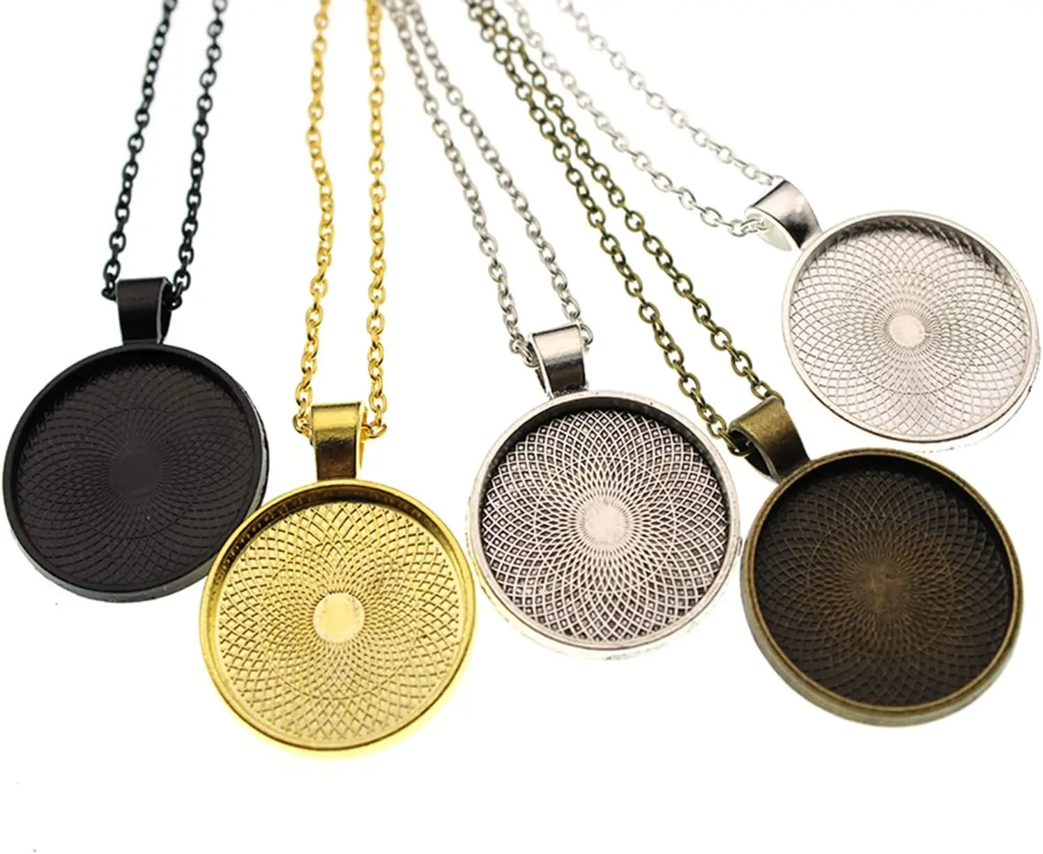 DIY 25mm 30mm Metal Cabochon Round Bezel Tray Blank Pendant