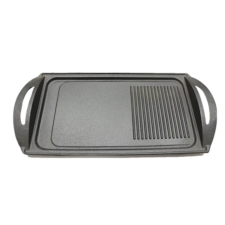 Rectangle shape pre-seasoned non stick cast iron steak griddle with handles