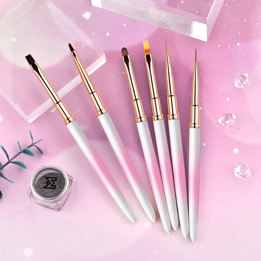 China Nail Supplier Custom Logo Flat/Ombre/one stroke/Oval Salon Nail Art brush Pink Nail Painting Brush