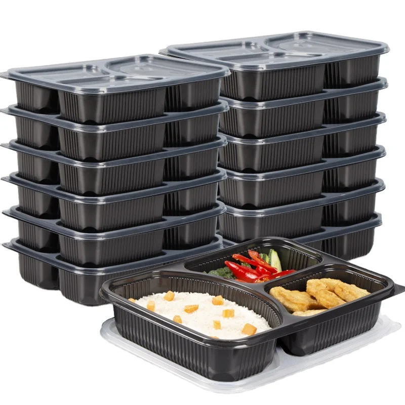 Microwave Plastic Disposable Large Bento Boxes With Lids Reusable 3 Compartments Eco Friendly Best Food Prep Storage Containers