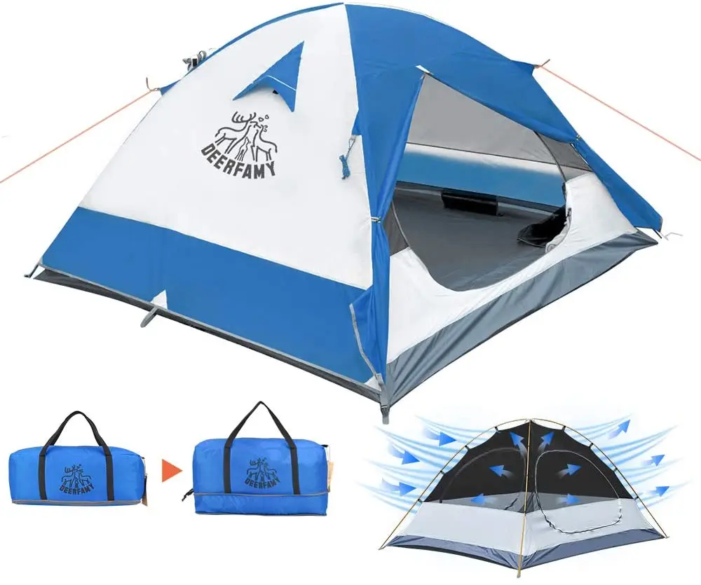 
Blue And Orange Camping Tent With Aluminum Pole And Expandable Storage Bag Waterproof Roof Top Tents For Camping 