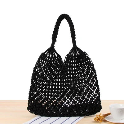 Woven Crochet Beach Bag Wholesale Hollow Out Cotton Rope Knitted Womens Beach Bag