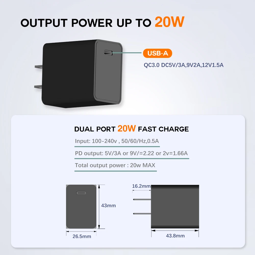 New Arrivals 20W PD Portable Wall Charger Adapter 20 Watt USB-C PD Fast Charging Travel Charger for Phone 12 13 14