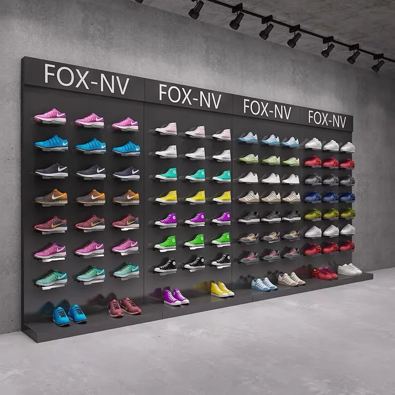 Brand sneakers display case custom sport shoe store metal shoe rack with shop