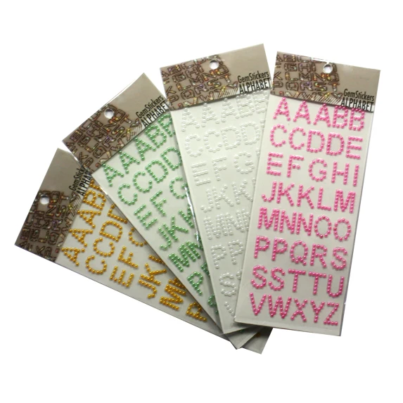 Promotional customized kids educational alphabet letter number gem crystal adhesive sticker sheet
