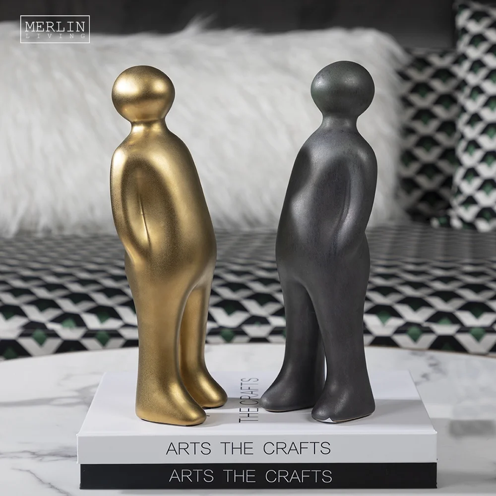 Merlin Living White Ceramic human figure sculpture art figurines gold statue office designs modern nordic home decor accessories