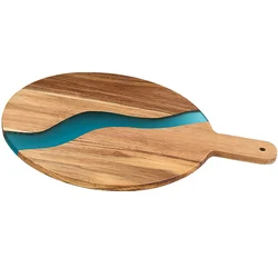 TAOTAOJU kitchen accessories custom solid wood cutting board with handle pizza board acacia wood resin splicing cutting board
