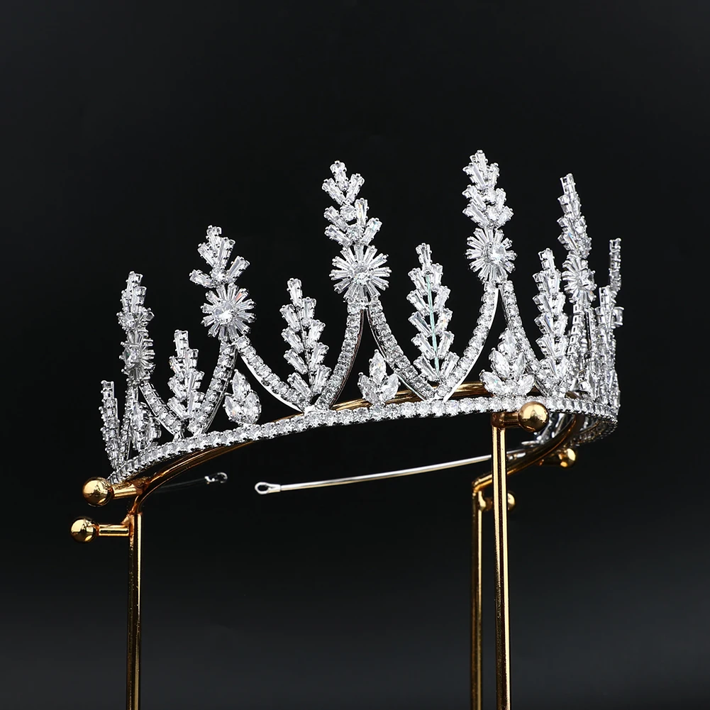 Platinum Plated Bridal Hair Accessories Wedding Tiaras And Crowns Bride Tiara Pageant Crowns Large High Quality Zircon Jewelry