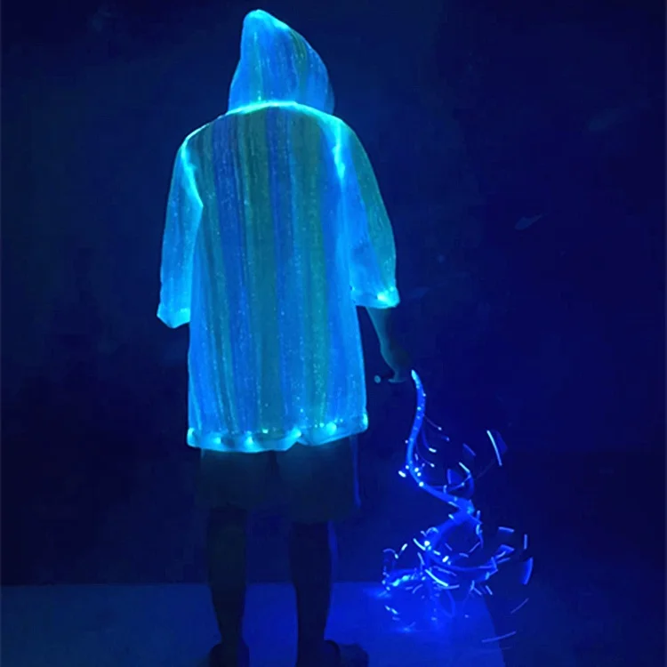 Светящаяся одежда Rave с капюшоном светодиодная оптоволоконная для сцены выступления бара клубной вечеринки
