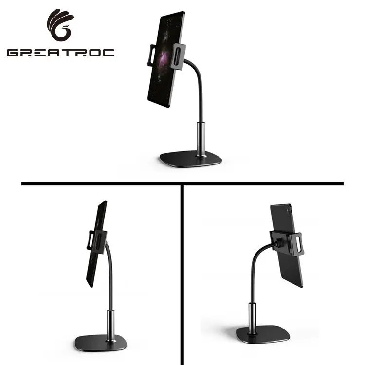 Great Roc Amazon hot sale universal fold flexible adjustable aluminum mobile holder tablet stand desktop phone holder for iPad