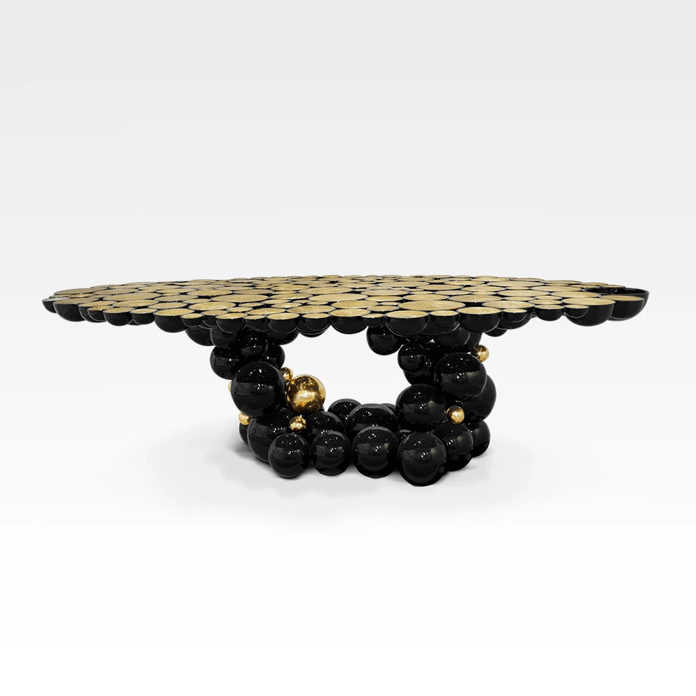 Luxury High quality Design Brass Stainless steel Oval black Creative bubble Gloss Wood Top Modern Dining room Charcuteria Table