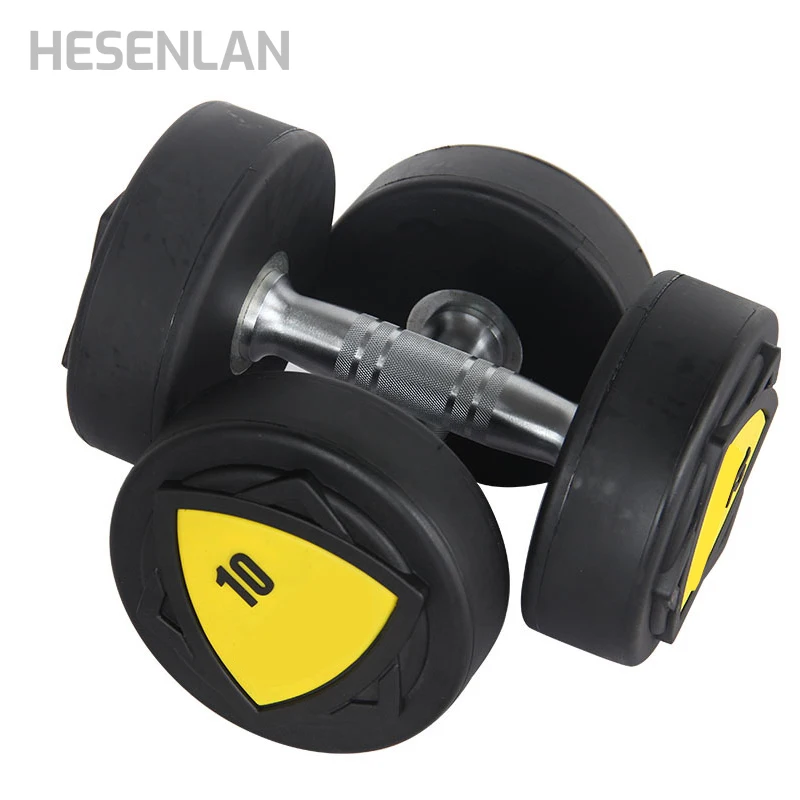 Hesenlan Commercial Free Weights Set Gym Equipment Fitness Black Urethane PU Round Dumbbell