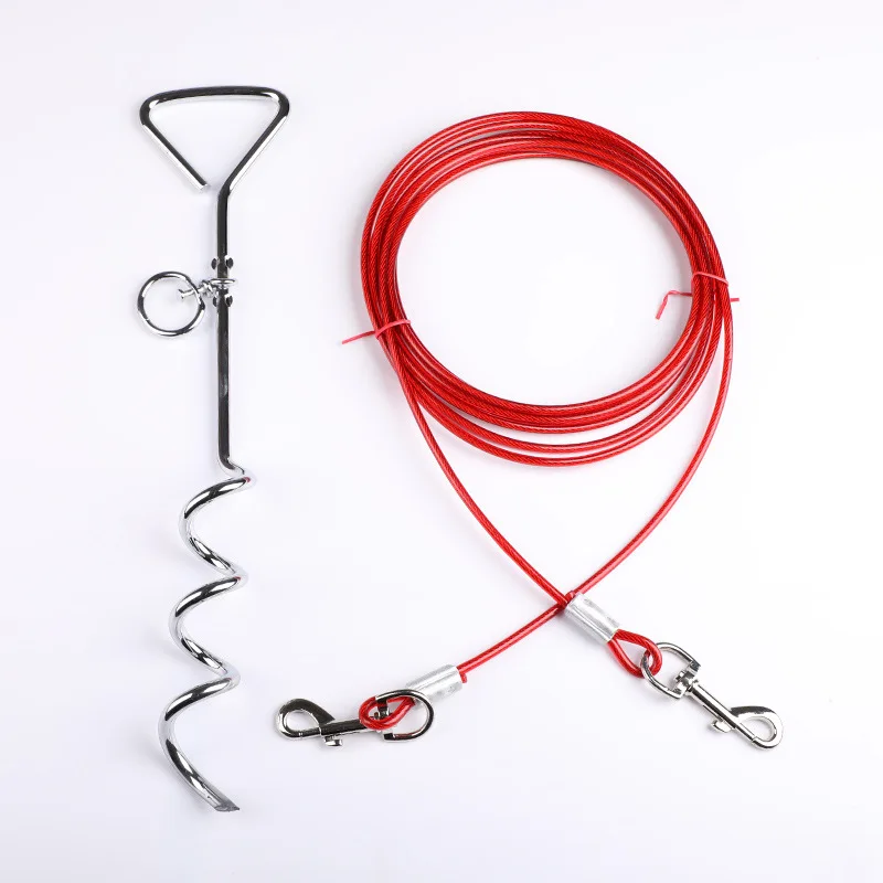 Double-headed hook steel wire dog leash leash supporting pets with ground nails fixed pile dog pile dogs anchoring wire rope