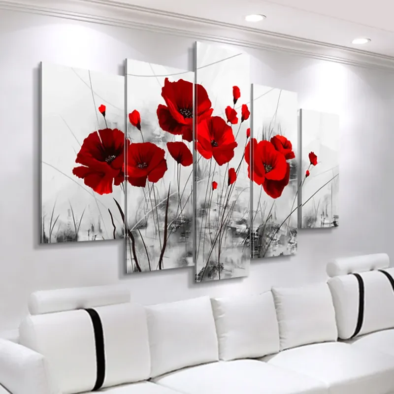 Yellow Orchid Flowers 5 panel Canvas Print - modern artwork picture Abstract Wall Art Painting Decor for Home living room Decor
